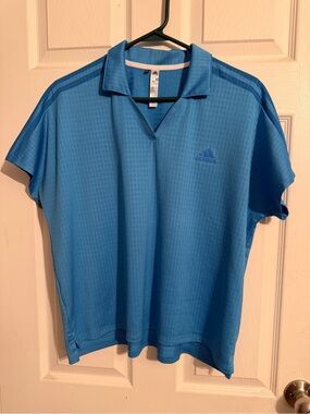 adidas Teal-Blue Performance Top with Branded Neck Tape